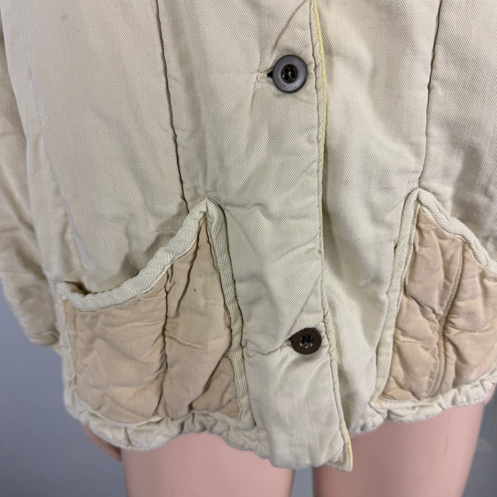 Vintage 40s 50s Quilted Liner Jacket Women's Cotton Button Cream HH7 image 2