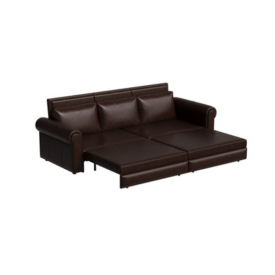 Chesterfield Faux Leather Pull Out Sofa Bed Convertible Sleeper Couch Rolled Arm