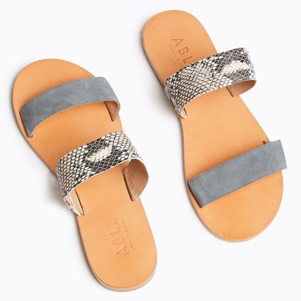 APL ABLE Joselyne sandalo doppio cinturino in pelle grigio stampa serpente taglia 6 boho minimal