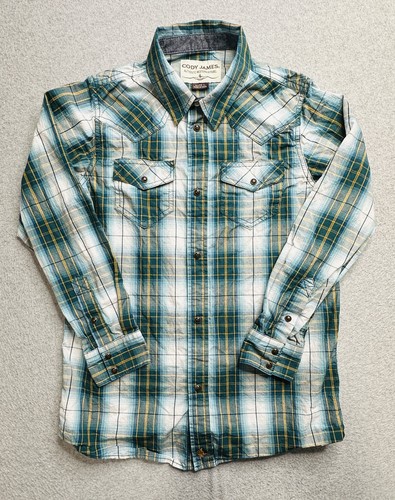 Cody James Shirt Boys Large Plaid Western Pearl Snap Long Sleeve Rodeo Workwear
