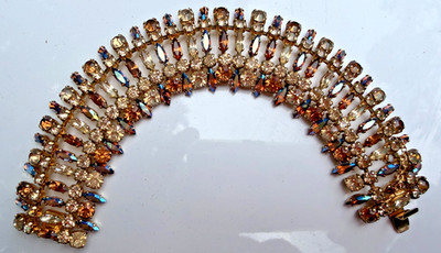 Vintage 60s Sherman Rhinestone Bracelet Topaz Champagne Aurora Borealis Sparkle!