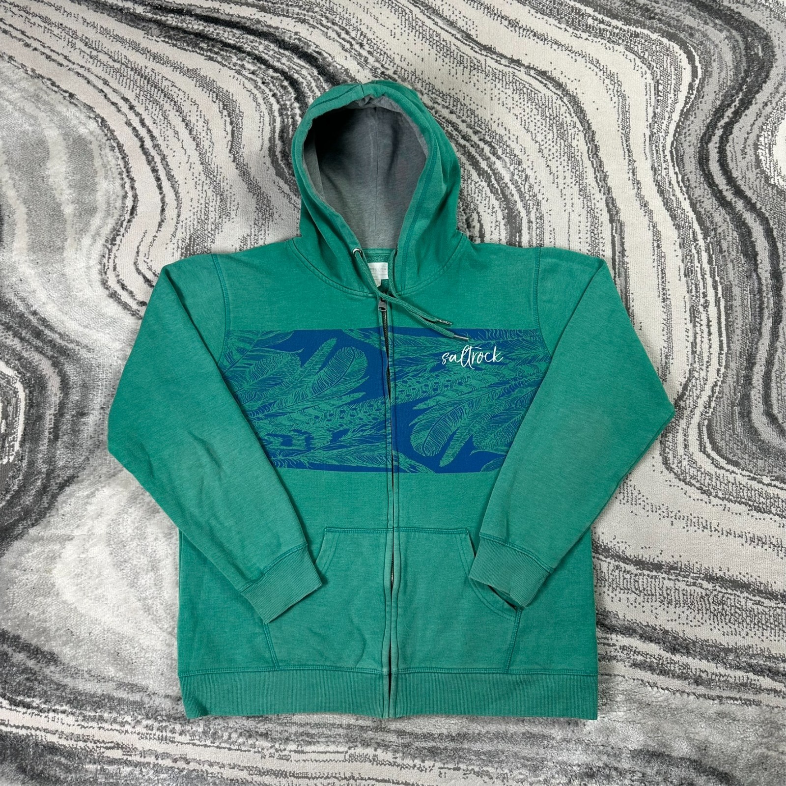 Women's Vintage Saltrock Green Blue Tropical Leaf Graphic UK 14 Full Zip Hoodie
