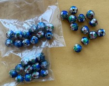 lot of 36 cloisonne beads, 6 mm  azure blue, green, red, white and gold