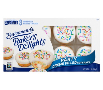   New Entenmann's Bakers Delights Party Creme Filled Cupcakes Pastries 12.7oz