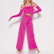 Kelle dance pink feather costume 2 piece wide leg pants top 2900 3806 MA adult
