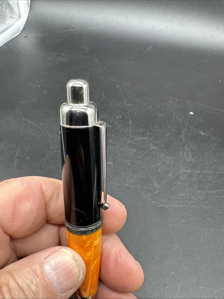 RareDelta Dolce Vita Roller Ball Pen  #0549-Italy Orange Marbled/Black 4.62 “ - Image 4 of 4