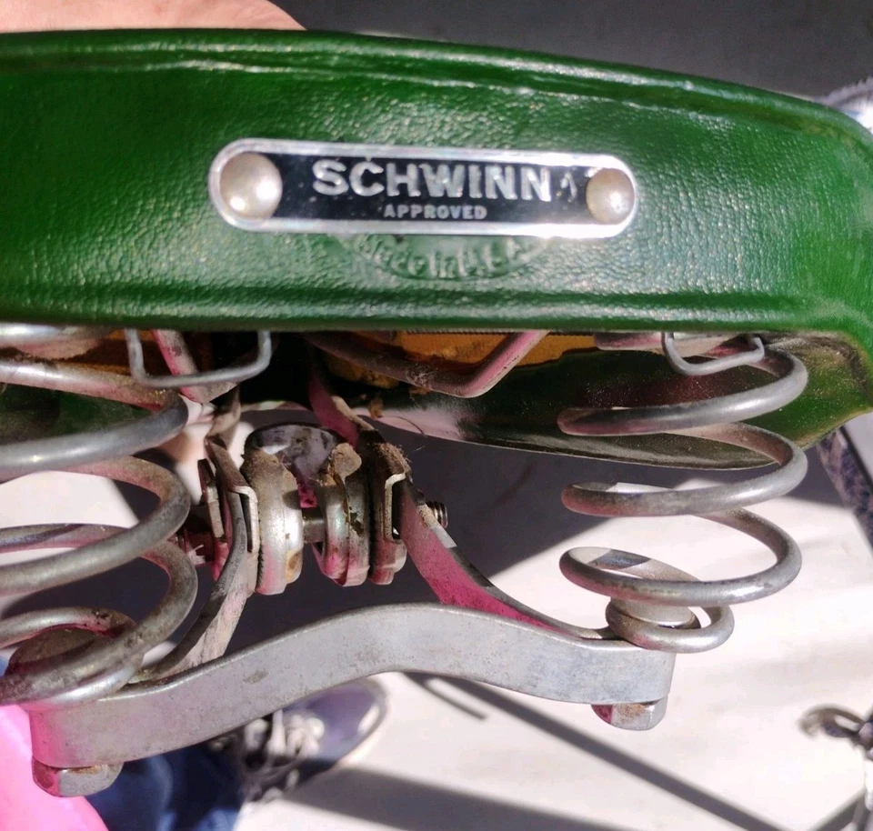 Asiento Schwinn S vintage verde resorte Mesinger Cruiser años 60 Springer Foto 2 de 4