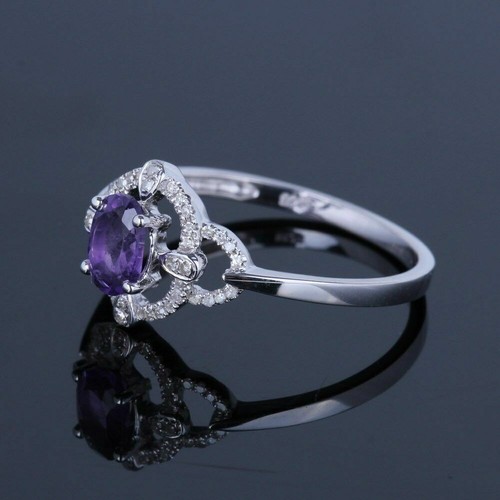 Oval Cut Simulated Purple Amethyst Women's Wedding Ring In 14k White Gold Plated - Picture 5 of 5