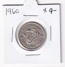 AUSTRALIAN: 1960 PRE-DECIMAL QEII SILVER 1/ SHILLING CIRCULATED COIN  #4580