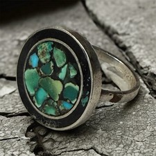 Beautiful Vintage Sterling Silver Turquoise Mosaic Ring, Size 5