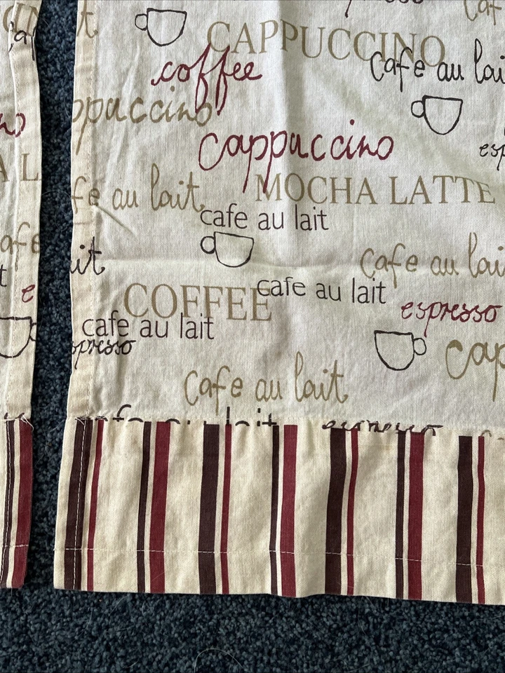 Coffee Themed Valance & Panel Set 53“ X 11.5” 34“ X 27“ Beige Khaki Wine Red - Image 3 of 4