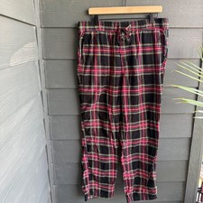 J Crew Mens Flannel Pajama Pant Stewart Tartan Plaid Black Red Cotton Lounge L