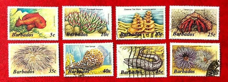 BARBEDOS Marine Life Unused/2-used VLHR F/VF (14-367)