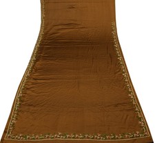 Sushila Vintage Green Saree Art Satin Silk Hand Embroidered Floral Sari Craft Fa