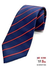 Pencil Stripe Ties for Men - Woven Necktie - Mens Standard Navy Blue W/ Red
