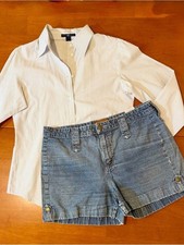 Vintage Lee Y2K Denim Shorts Size 13/14 Wide Belt Loop Button Tab Cuffed 3