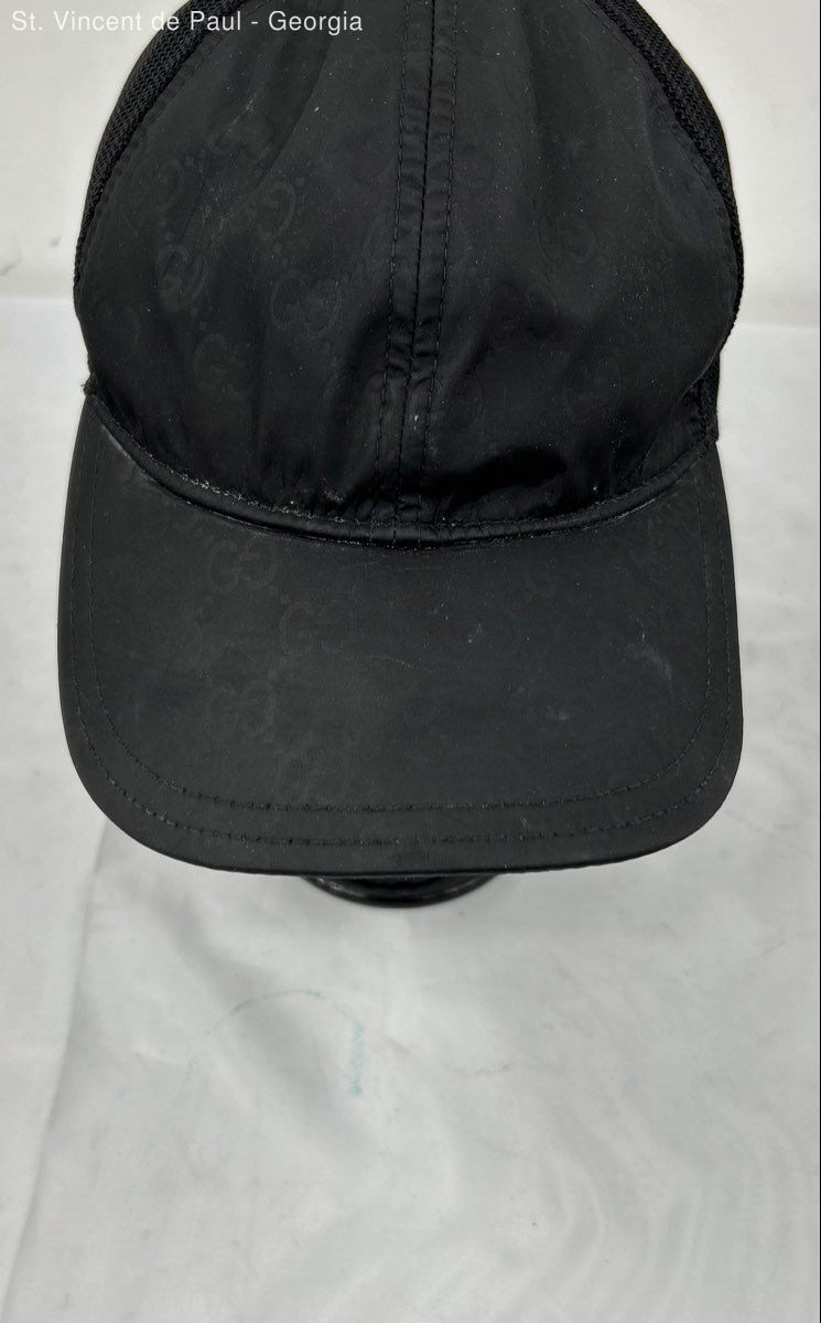 Gucci Cap GG Monogram Logo Nylon Mesh Back Baseball Head Hat Black