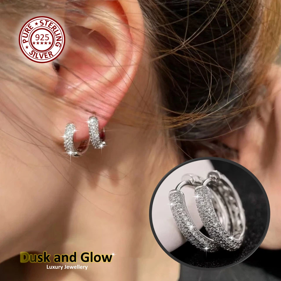 Pendientes de aro de plata esterlina 925 pura gemas de circón real mujeres damas regalo Reino Unido NUEVO Foto 2 de 4