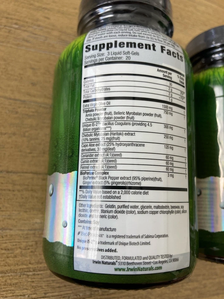 2 geles blandos Irwin Naturals Active Cleanse & Probióticos Aloe & Triphala Detox 60 Foto 3 de 4