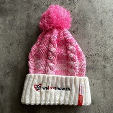 Raiffeisen Swissski Pink White Pom Pom Hat Beanie Acrylic One Size Ladies BNWOT