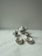 Vintage Miniature Porcelain Tea Set Japan Hand Painted Floral w/ Gold Trim 6 pcs