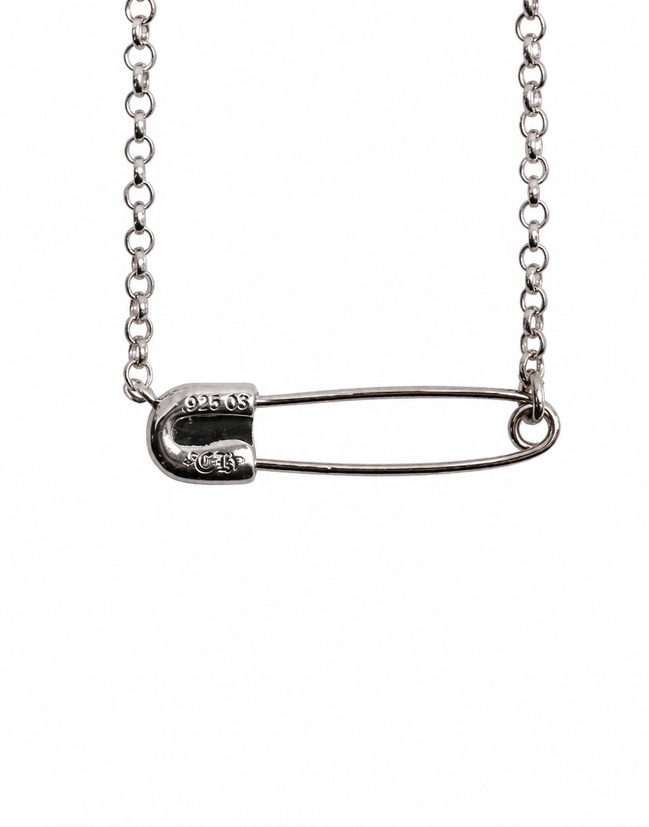 CHROME HEARTS Roll Chain Diamond Safety Pin Necklace - 16 inch