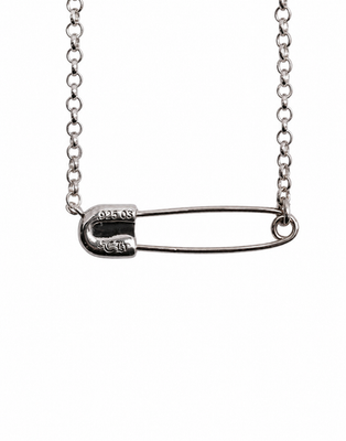 CHROME HEARTS Roll Chain Diamond Safety Pin Necklace - 16 inch