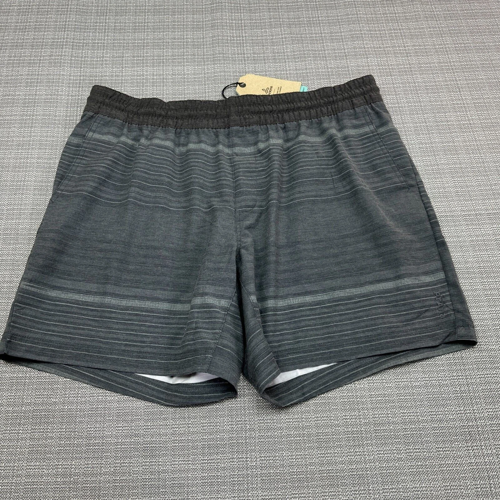 Prana Slope Short XXL Swim Trunk Board Shorts Charcoal Gray Stripe Quick Dry New