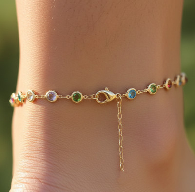 Vibrant Gemstone Anklet Gold Plated Bezel Set Designer Jewelry For Women Gifts