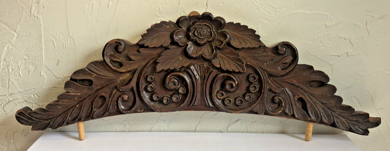 Antique Decorative CARVED Wood Pediment 22" FLORAL Motif with Leafy Scrollwork