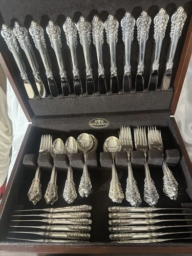 Wallace Grande Baroque Sterling Silver Flatware Set 65 Pieces No chest