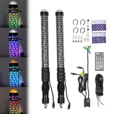 2PCS 2FT Fat Whip Lights LED Spiral Chasing Lighted w/ Warning Light for X3 RZR