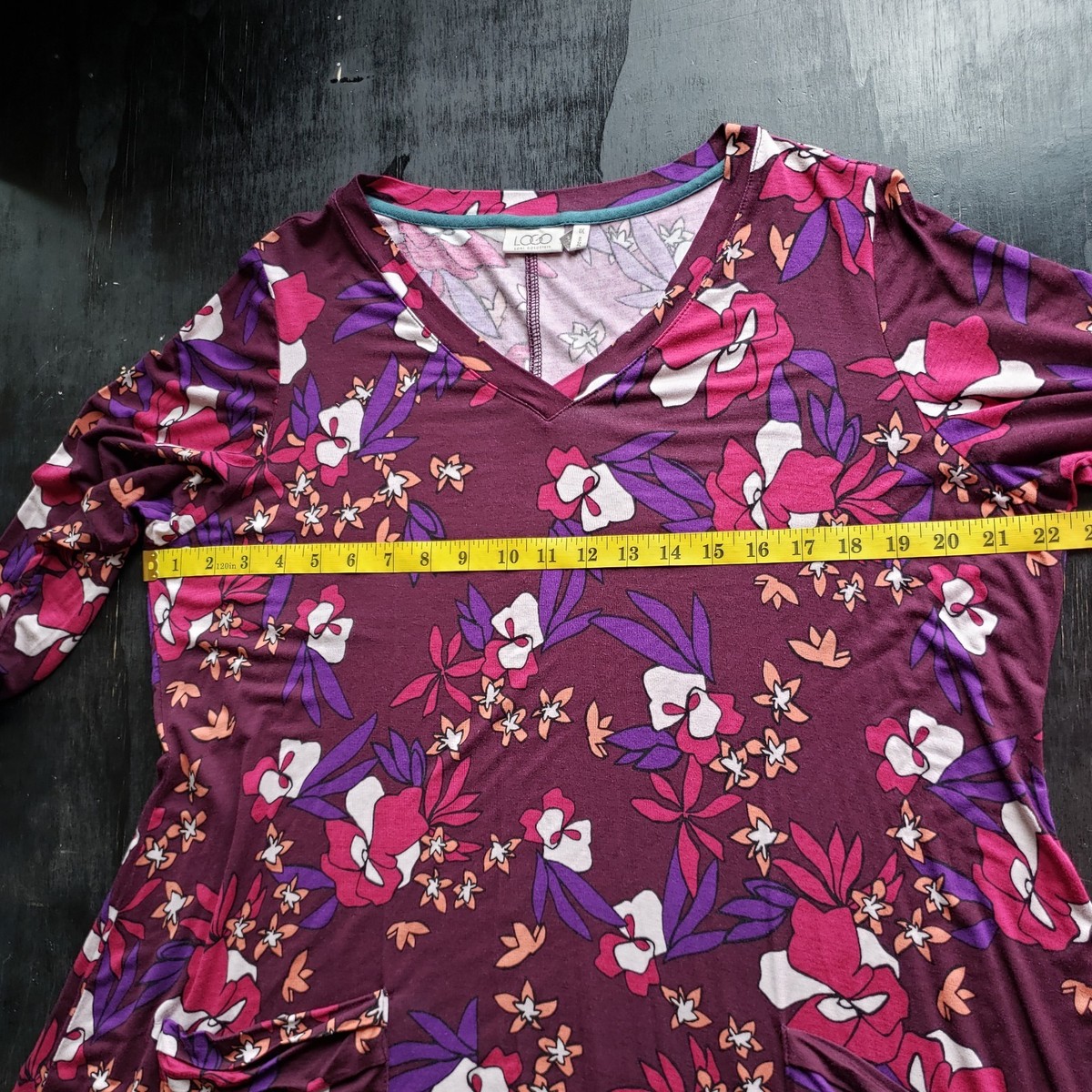 Logo Lori Goldstein Top 1X Tunic 3/4 Sleeves Pockets Colorful