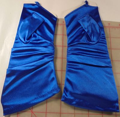 Fingerless Driving Gloves Mitts Wedding Prom Stretch Satin Blue