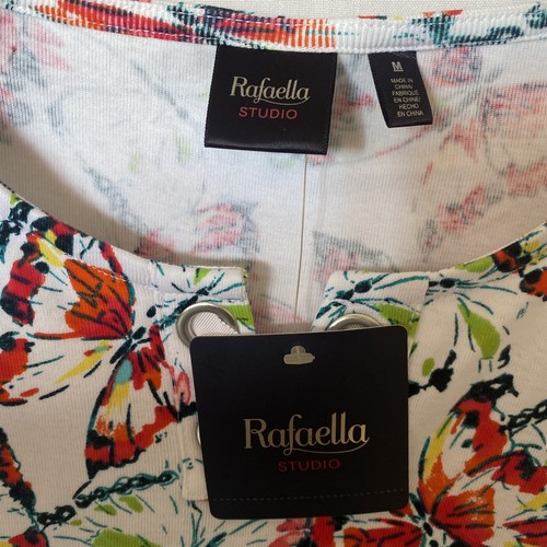 Rafaella Studio Butterfly Print Top Cotton Short Sleeve Size M MSRP $43 - Picture 3 of 6