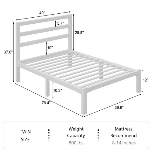 Twin Size Bed Frame Heavy Duty Platform Bed Frame with Headboard & Footboard - Picture 17 of 17