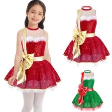Kid Girls Xmas Christmas Santa Claus Costume Princess Ballet Dance Tutu Dress Up