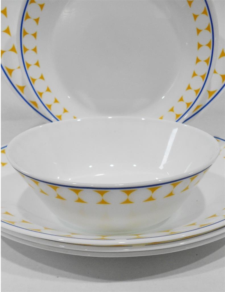 12pc CORELLE MilkGlass HARMONY DINNERWARE SET Dots Blue ️ Buy 2 Get