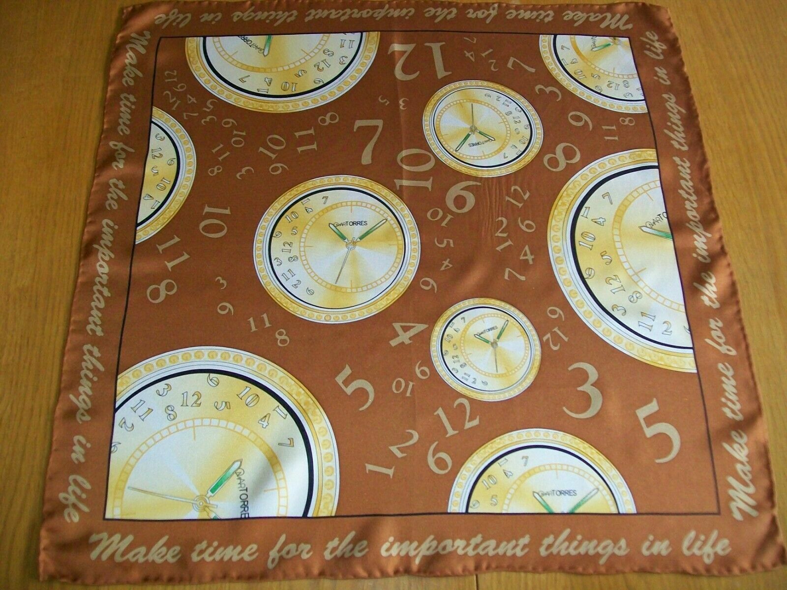 TORRES VINTAGE SILK SCARF RARE UNUSUAL CLOCKS TIMEPIECES DESIGN IMMACULATE