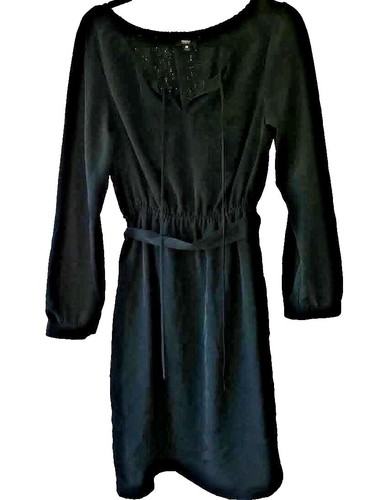 Mossimo Black Long Sleeve Lace Look Shift Dress -Pockets- Size Medium | eBay