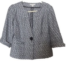 Coldwater Creek Black White Boucle Tweed 3/4 Sleeve Jacket Blazer Womens Sz P8