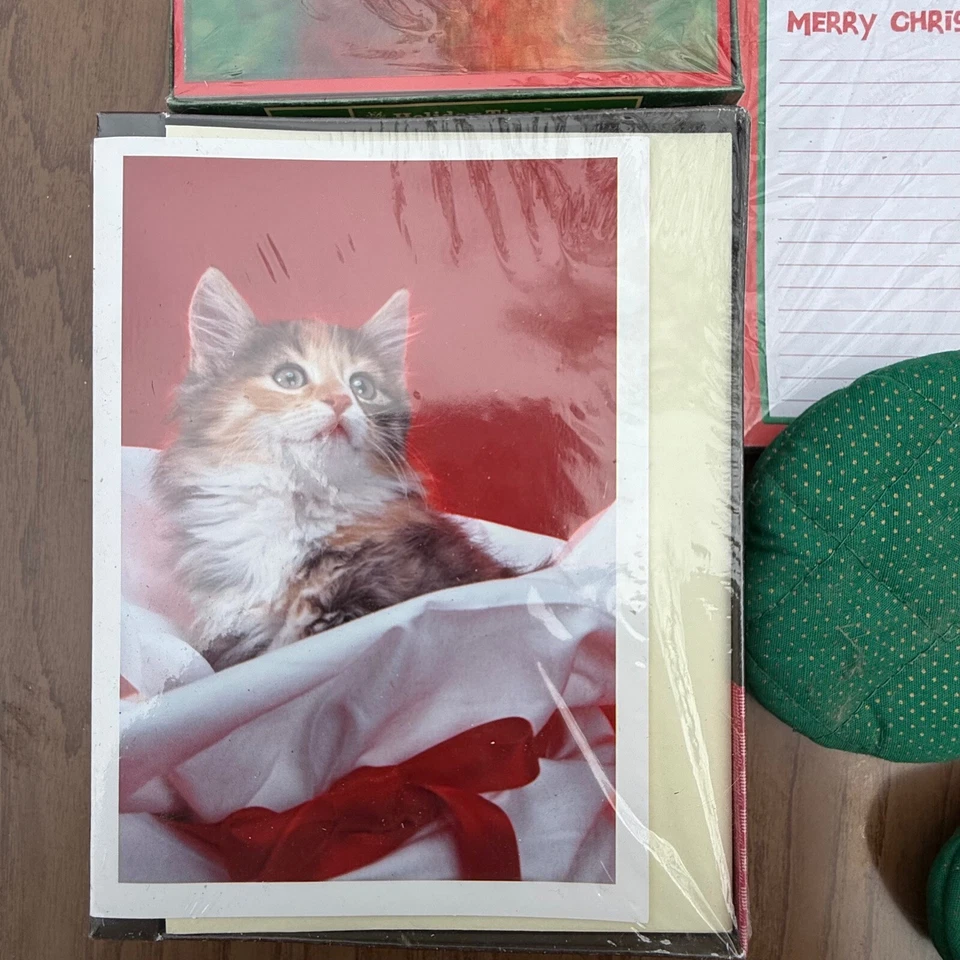 Paquete de tarjetas y listas de Navidad de vacaciones - adornos de regalo de Papá Noel gato Foto 2 de 4