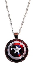 Marvel Comics CAPTAIN AMERICA Logo Shield Glass Dome PENDANT on 20" Chain