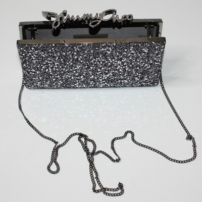 Jimmy Choo Celeste/s Gunmetal Mix Star Coarse Glitter Clutch Bag