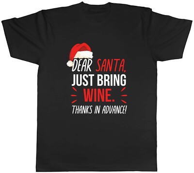 Dear Santa Please Bring Wine Christmas Secret Santa Herren Unisex T-Shirt Tee Geschenk