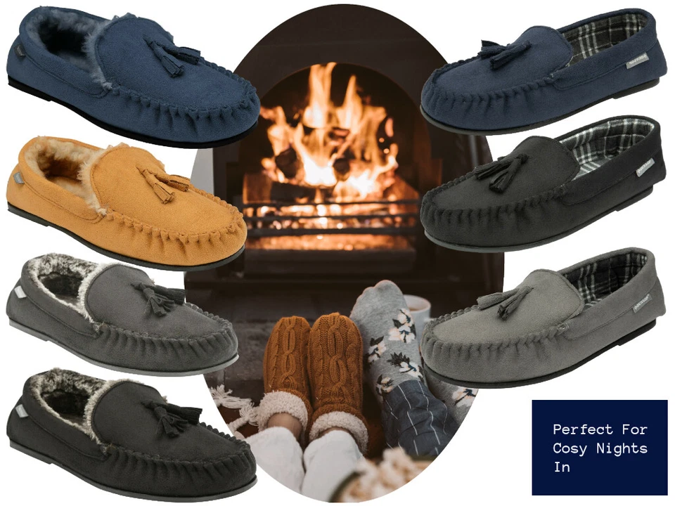 Dunlop Mens Moccasin Slippers Loafers Faux Suede Warm Lined Outdoor Sole 'Duke' - Image 2 of 3