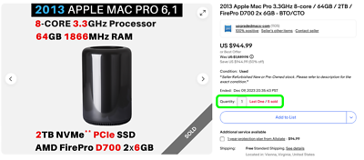 2013 Mac Pro ・ 3.3GHz 8-core ・ 64GB RAM ・ 2TB SSD ・ FirePro