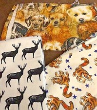 CATS, DOGS and Deer Flannel Cotton Fabric Lot of 3 prints For Quilts Crafts
