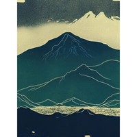 Schottisches Hochland, See, Berge, Blau, Linolschnitt GroßEr Druck 46X61 Cm