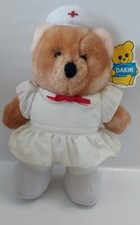 Vintage Nurse Bear Plush White Uniform Dakin Stuffed Animal 1985 8 1/2 Inches Ht